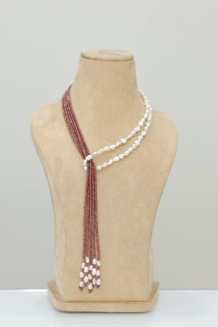 Garnet and Pearl Tassel Necklace