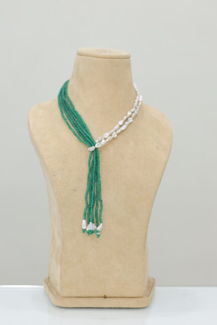 Emerald and Pearl Tassel Necklace